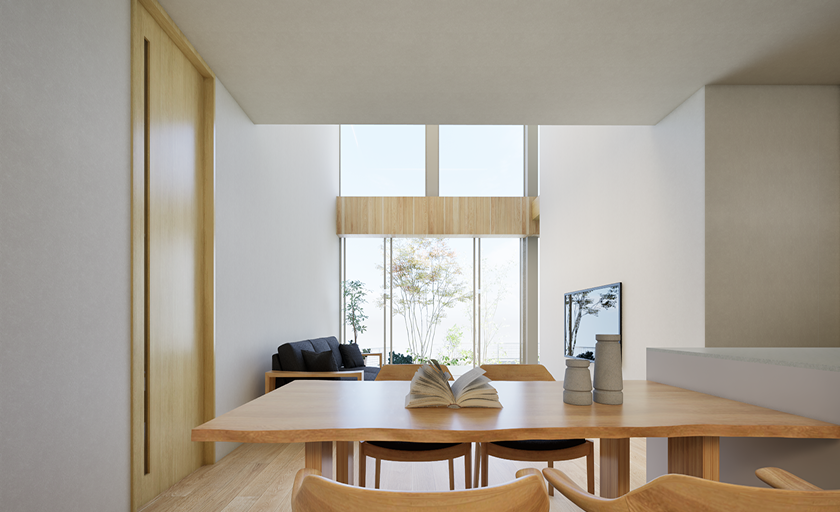 光と開放感に包まれる、吹き抜けリビング