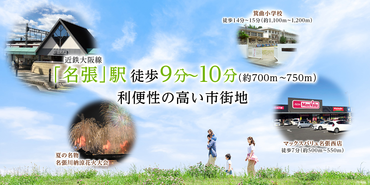 近鉄大阪線 「名張」駅 徒歩9分～10分（約700m～750m） 利便性の高い市街地