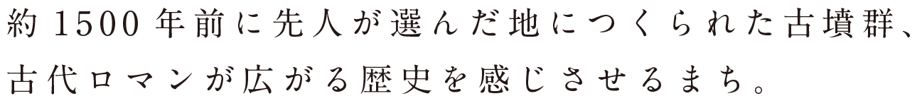 約1500年前に先人が選んだ地につくられた古墳群、古代ロマンが広がる歴史を感じさせるまち。