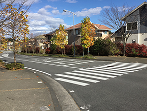 ゆるやかな曲線を描く道路