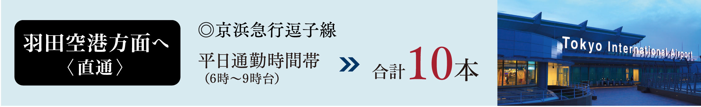 羽田空港方面へ〈直通〉◎京浜急行逗子線 平日通勤時間帯（6時〜9時台） 合計10本