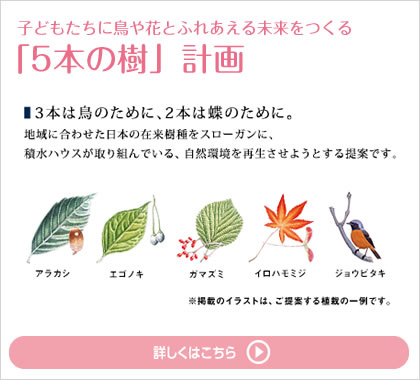 子どもたちに鳥や花とふれあえる未来をつくる「5本の樹」計画