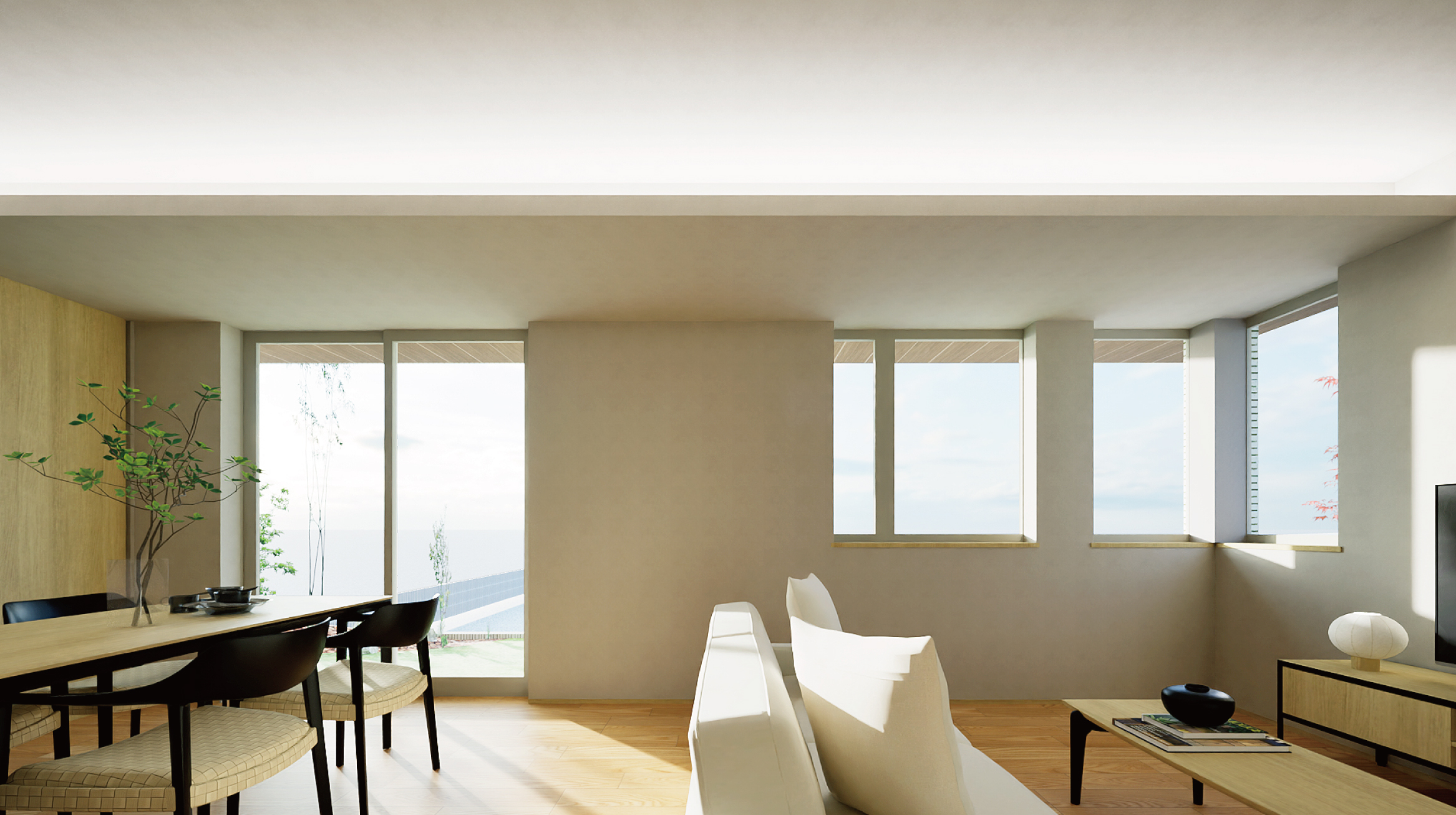 完成予定内観パース（リビングダイニング）