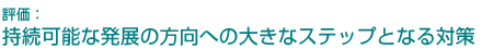 評価：持続可能な発展の方向への大きなステップとなる対策