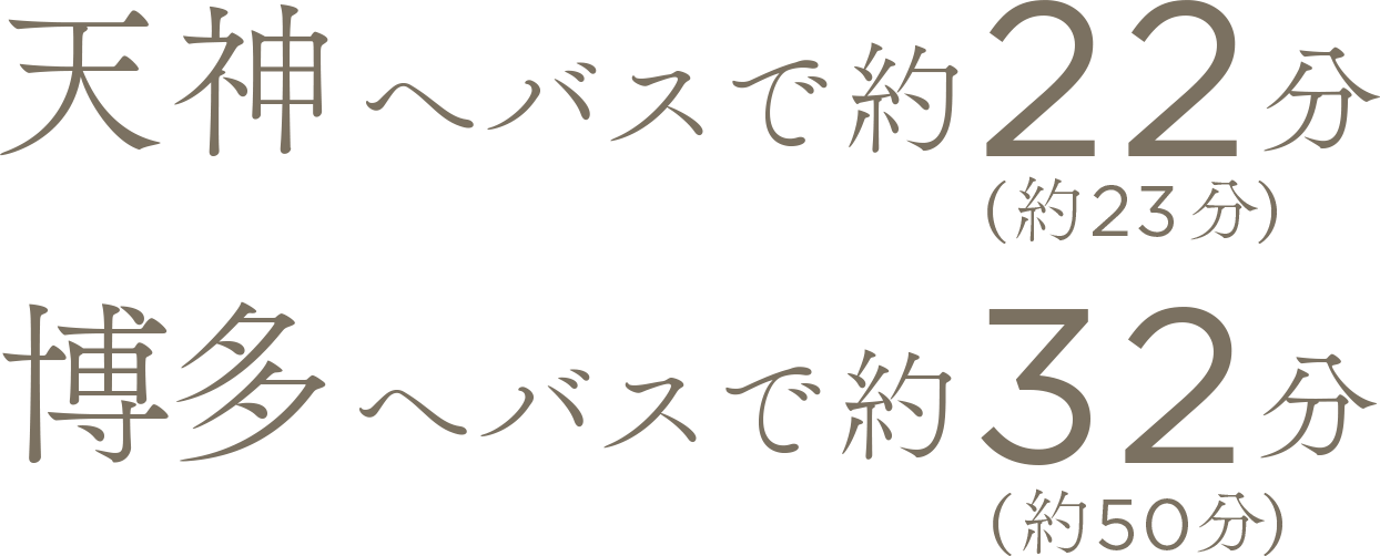 天神へバスで約22分（約23分） 博多へバスで約32分（約50分）
