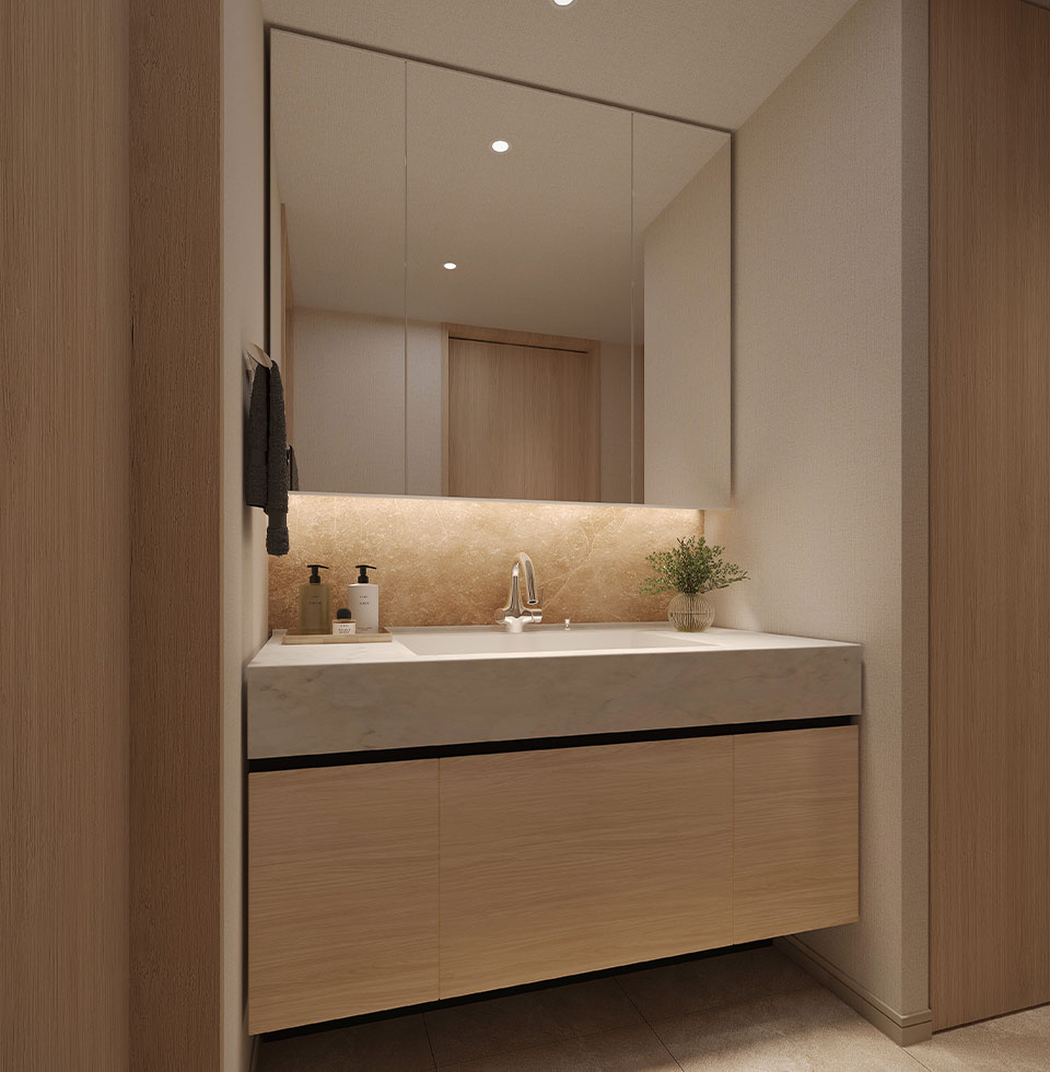 Hタイプ 洗面化粧台完成予想CG（Summer Foliage） 画像