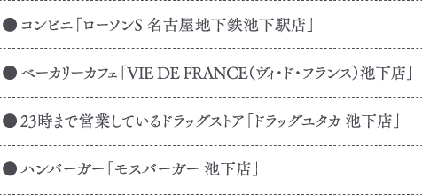 チカシン池下 テナント一覧