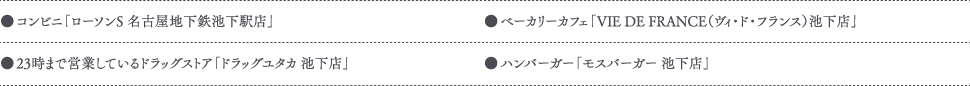 チカシン池下 テナント一覧