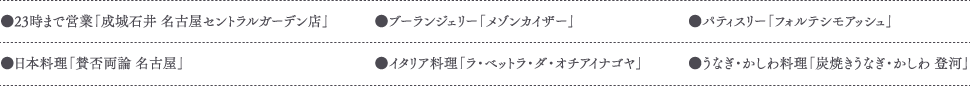 ナゴヤセントラルガーデン テナント一覧
