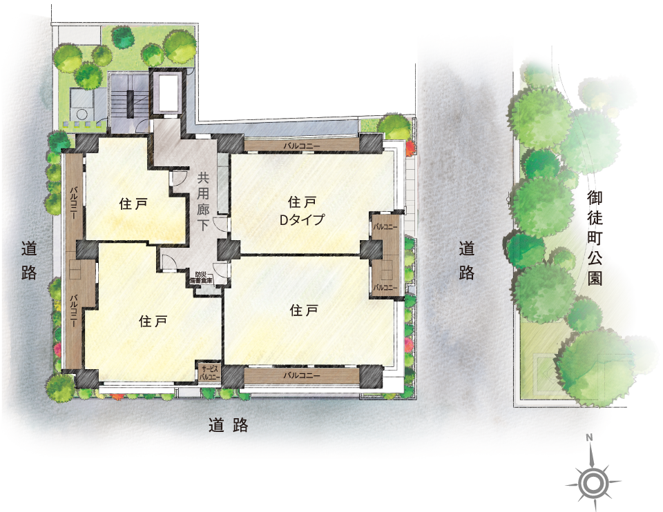 3階～8階敷地配置イメージイラスト
