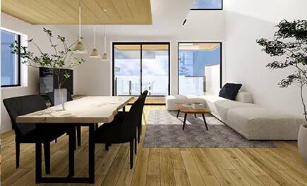 柔らかな光が降り注ぐ３階建て住宅