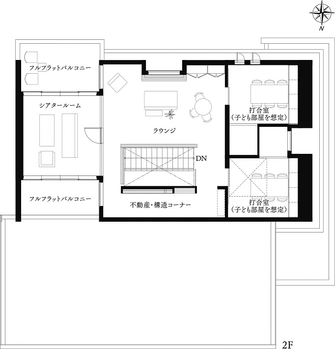 2F：子世帯ゾ－ン（ホ－ムシアタ－）間取り