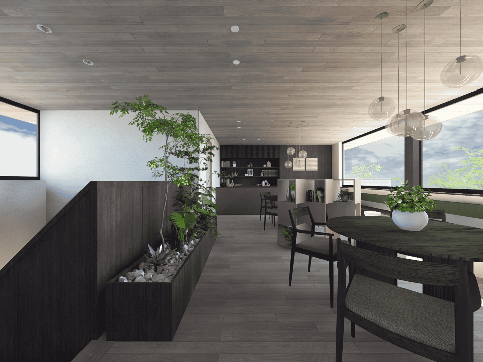 陽だまりの豊かさに包まれる2階ラウンジは、家族の未来に寄り添う可能性を備えた空間です。あえて未完成とすることで模様替えの自由度を高め、ライフスタイルや成長に合わせて自在に変化し、家族とともに歩む余白を残した場所になります。