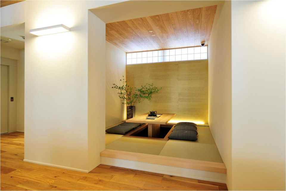 掘りごたつのある和室空間。ＬＤＫの延長線上の畳コーナーの役割に加えて、来客時の寝室としても利用できます。