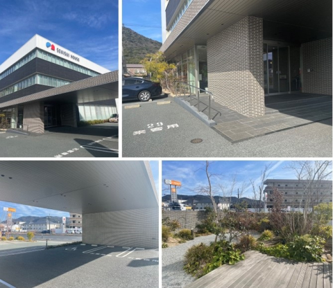 ベビーカーや車椅子でもお越しいただけるようスロープを設置しています
また、外構周り、植栽の参考になるよう様々な種類の植物を植えています