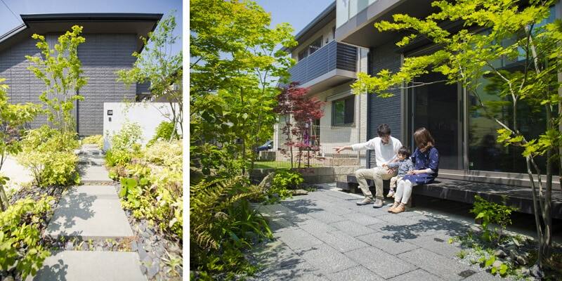 内と外が心地良くつながり、いつも自然を近くに感じられる家。 里山を思わせる雑木の庭から、贅沢な日常が広がっています。